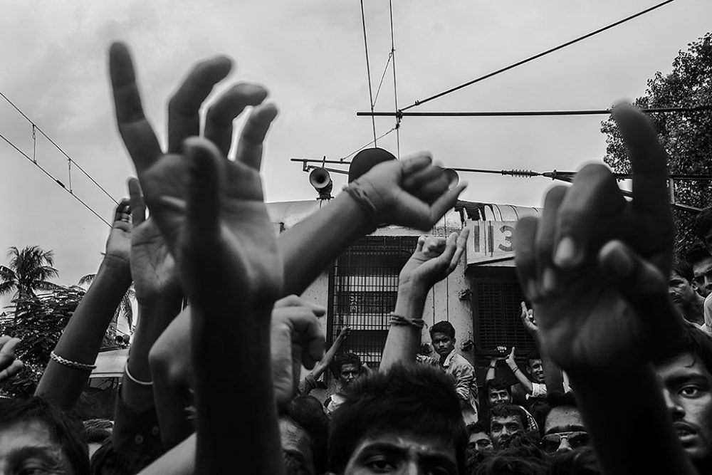 Birati, Kolkata, India - 19th August 2015. Being forced by police to clear the railway premises people's grudge increased vigourously.