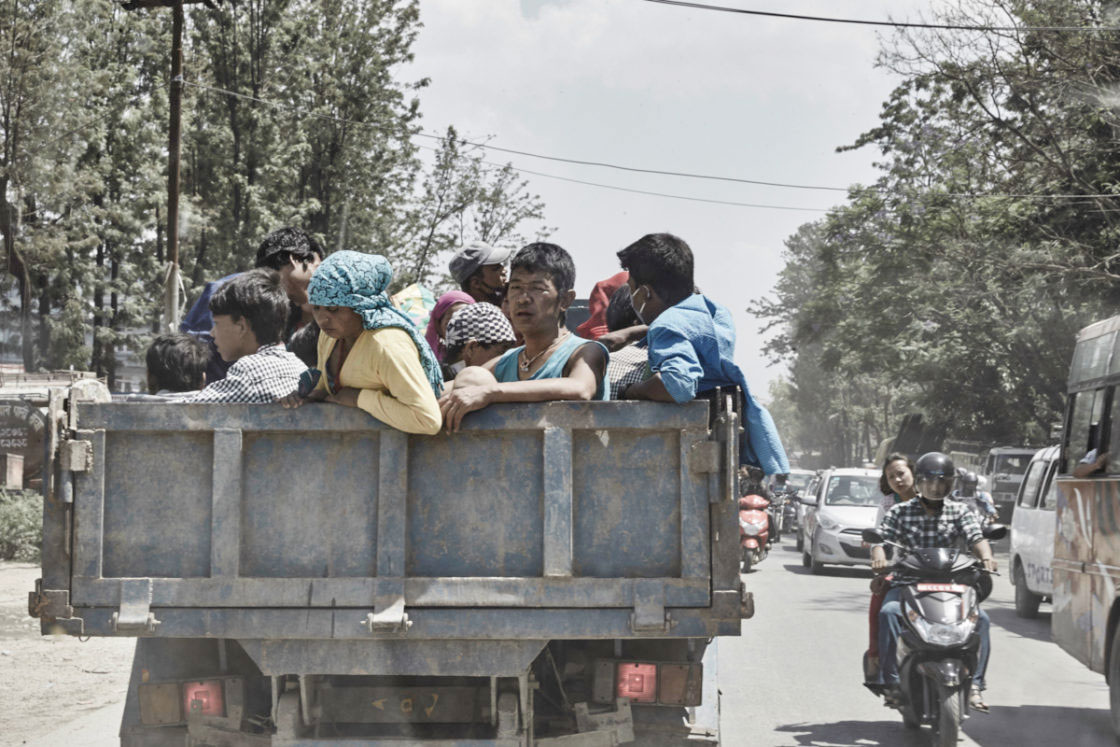 Displaced people arriving in the capital of Kathmandu